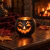 Festive Party Atmosphere Decor Halloween Pumpkin Glass Candle Holder, Iron Art Tealight Lantern for Tabletop Window Table Centerpieces And Fireplace