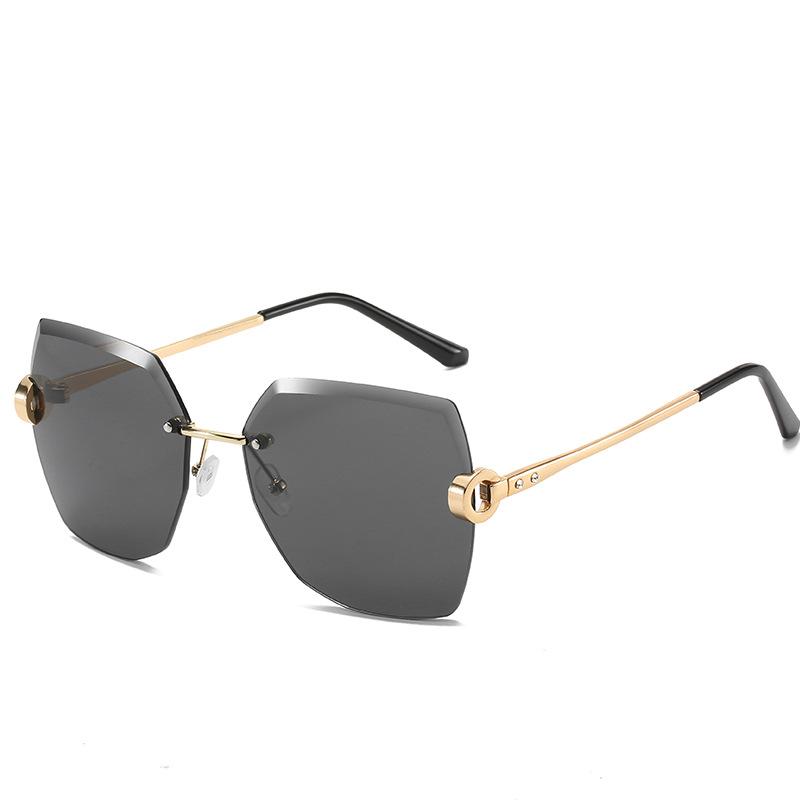 2022 Fashion Crystal Rimless Ocean Color Polygon Sun Glasses Women Vintage Trendy UV400 Sunglasses Rimless