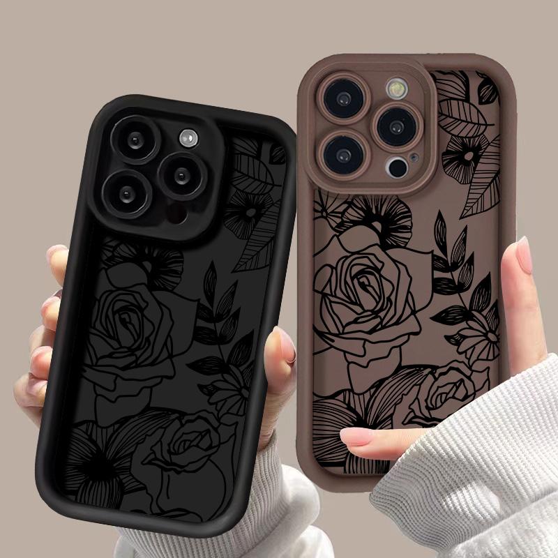 Large flower design Phone case iPhone 15 Pro Max 11 12 13 16 14 Plus Silicone Shockproof Case Lens protector shell