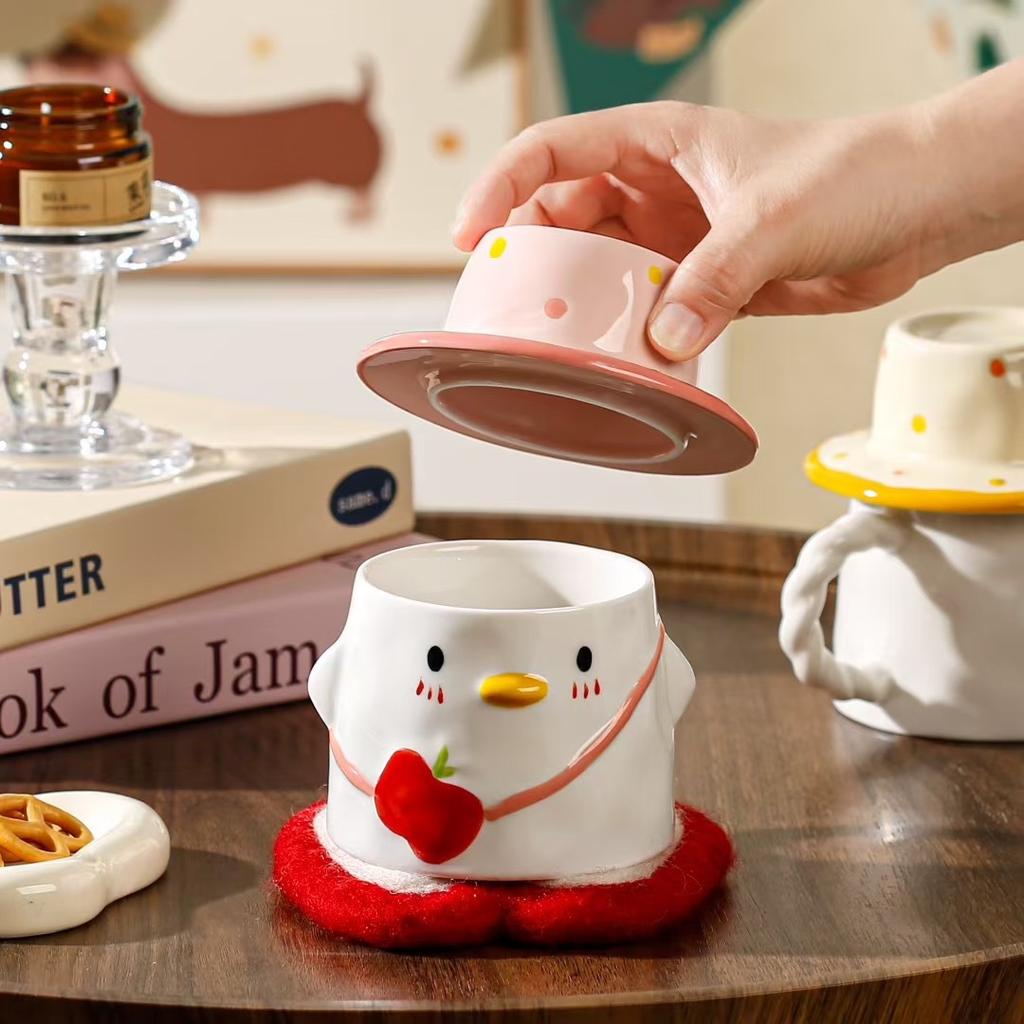 Cute duck ceramic mug with lid water cup women's new 2025 high-value cup household drinking water birthday gift