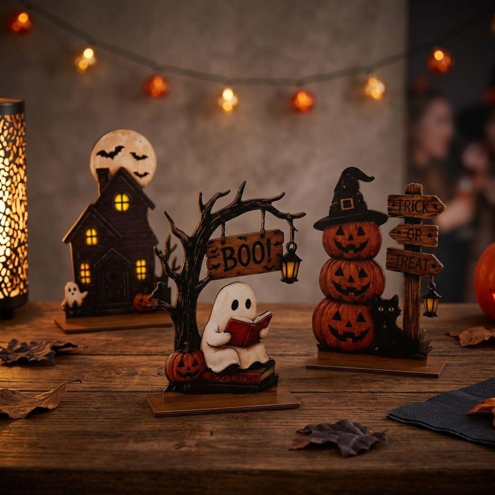 2D Flat Ghost Pumpkin Standing Sign Trick or Treat Haunted House Statue Holiday Party