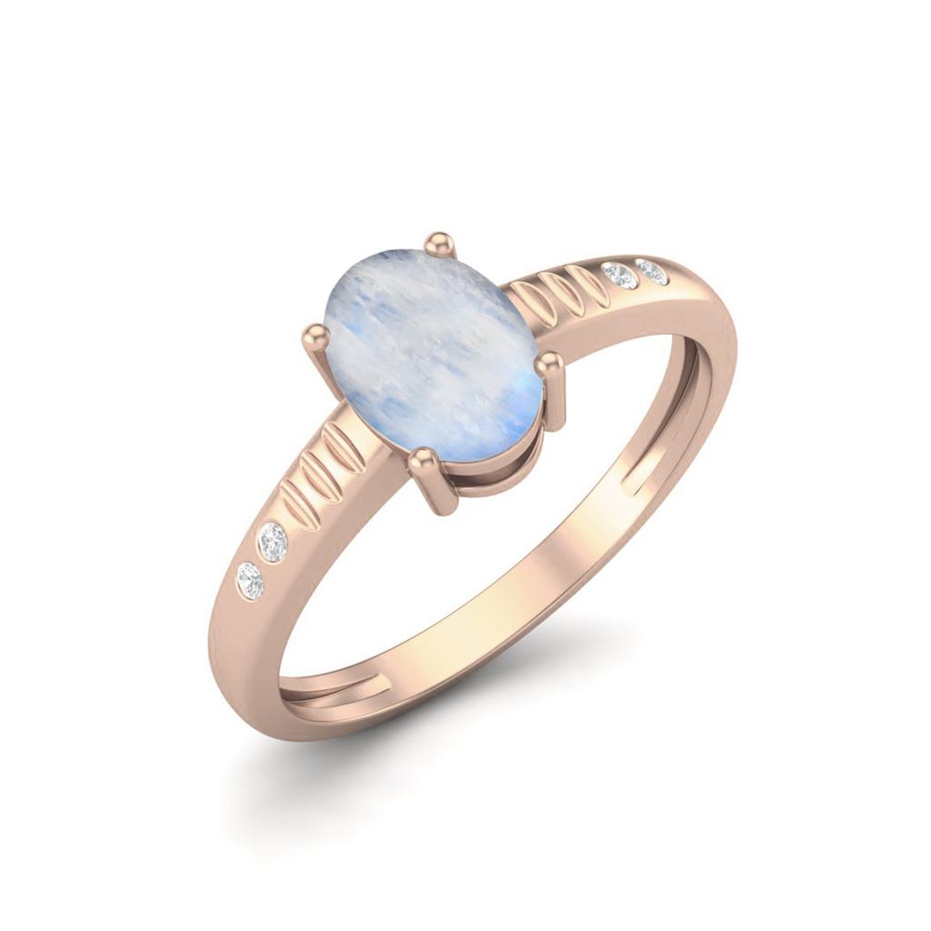 7X5mm Oval Moonstone 925 Sterling Silver Rose Vermeil Solitaire Women Engagement Ring