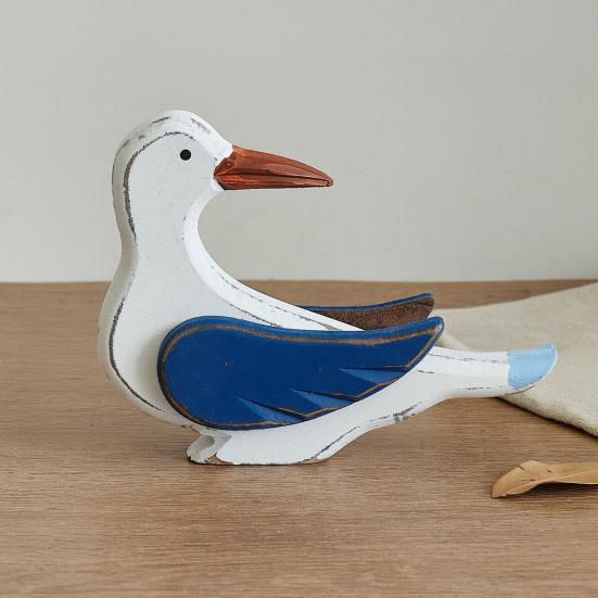 Wood Bird Statue, Nautical Seagull Figurine, Coastal Ocean Standing Sea Bird Statue for Home Bathroom, Living Room, Table Decor