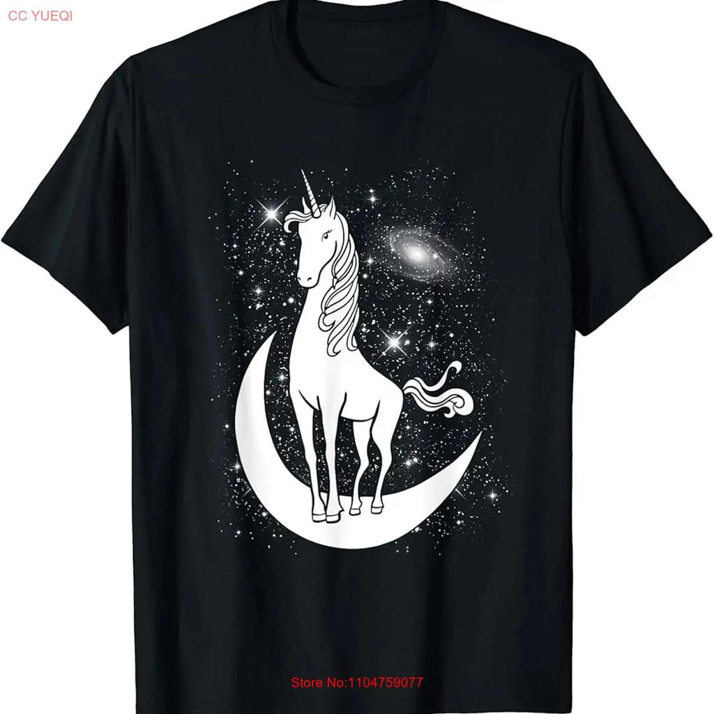 Unicorn Standing On Crescent Moon Magic T Shirt Vintage Washed Streetwear Casual Stylish Fashion Breathable Soft