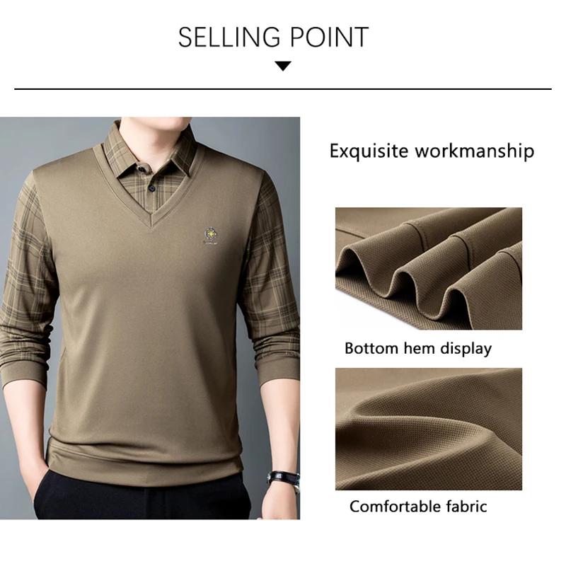 Browon Marken-Icon T-Shirts Mann Frühling Herbst 2025 Neu Kariert Gestreift Langarm T-Shirt Für Männer Umlegekragen Lässige Oberteile