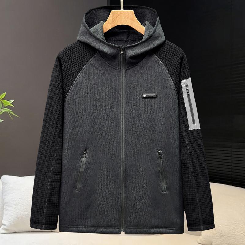 Men's Plus Size Fleece Hooded Jacket Color Block Zip Up Warm Casual Hoodie for Big Men