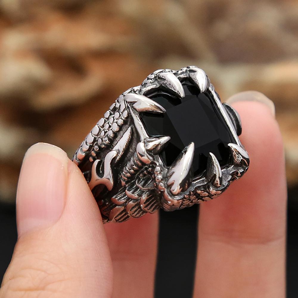 Vintage Wikinger Drachenklaue Steinring Für Männer Junge Edelstahl Punk Rock Nordischer Stil Ringe Modeschmuck Geschenk Dropshipping