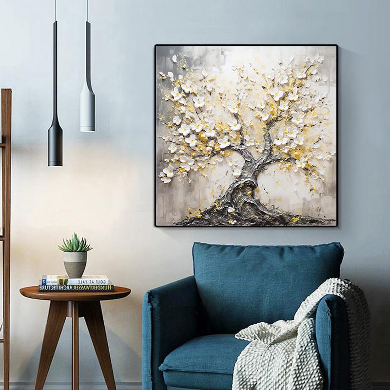Eleganter Baum aus Blattgold Leinwand Wanddeko Landschaft Modernes Wohnzimmer Heimdeko Elegantes dekoratives Gemälde
