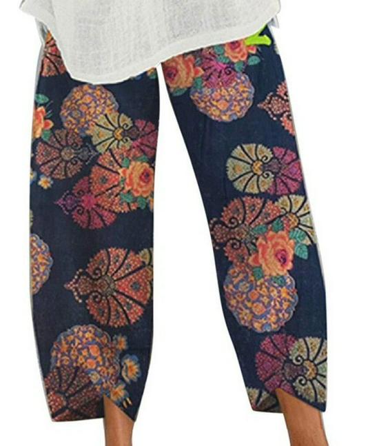 Women's Solid Color Casual Loose-Fit Nine-Point Pants (Plus Size)