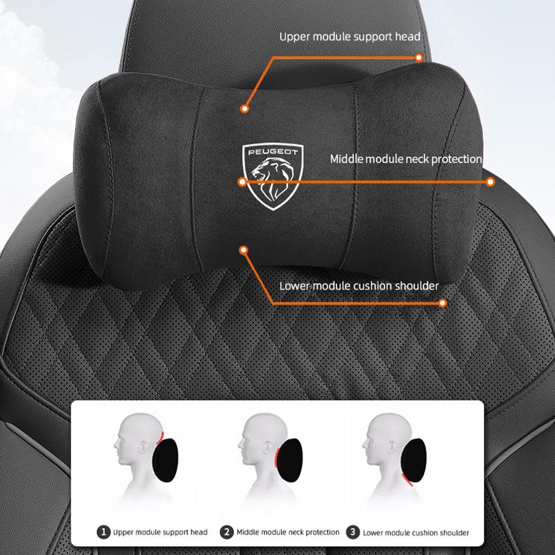Wildleder Kopfstütze Auto Atmungsaktives Memory-Schaum Nackenkissen Sitzzubehör Für Peugeot 208 3008 308 2008 207 508 607 406 407 301 408