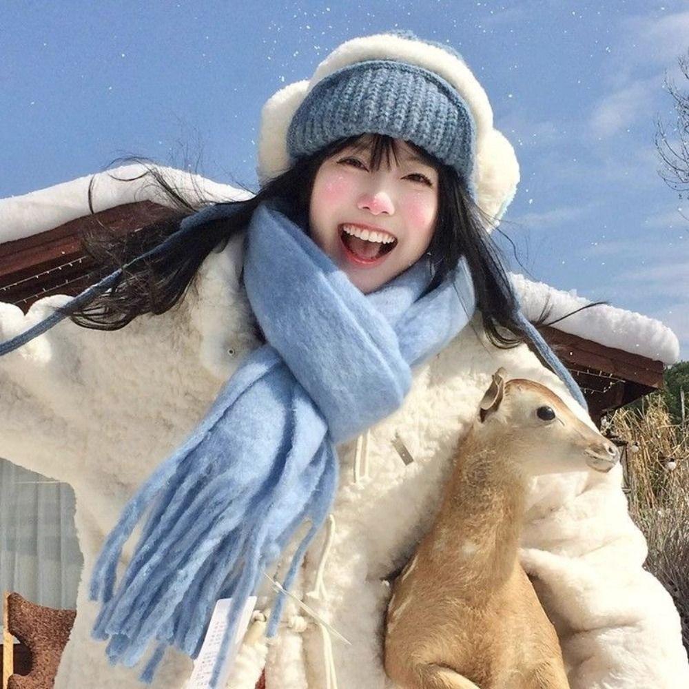 Solid Color Long Wool Tassel Scarf Korean Style Cashmere Shawl Fashion Winter Cashmere Scarf  Girl
