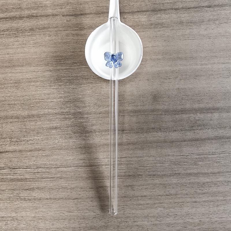 Transparent Bent Butterfly Glass Straw for Juice & Milk - High Temperature Resistant Stirrer