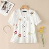 ZANZEA Women Casual Square Collar Loose Floral Prin Short Sleeve Blouse