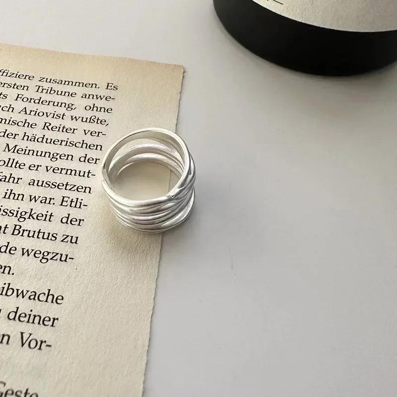 Anello aperto in argento 925 per donna, anello geometrico irregolare alla moda fatto a mano, gioielli da festa, regali di Natale