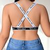 Plus Size Letter Print Ribbed Wireless Bralette