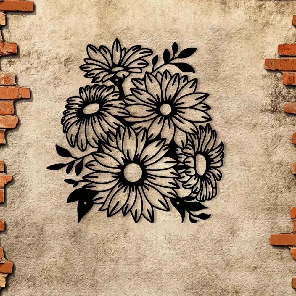 Bohemian Metal Chrysanthemum Wall Art, Outdoor Garden Patio Decor, Iron Sculpture for Living Room Balcony Fence