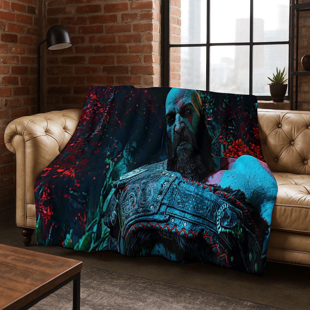 3A Classics God of War Kratos Game Gamer Flannel Blanket,Warm and Cozy Soft Throw Blanket for Home Bedroom Bed Sofa Kid Gift