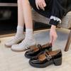Mary Jane Single Shoes Women's High Heels 2025 New Retro British Style Jk Shoes Black French Thick Heel Small Leather Shoes