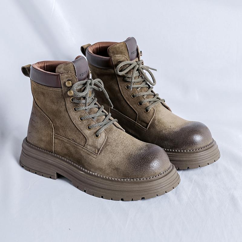 Ботинки мужские на шнуровке высокие ботинки мужские из коровьей замши кожаные зимние — фото 3