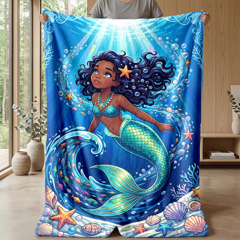 Mermaid Princess Adventure Theme blanket Lightweight Warm Flannel Blanket Decorative Throw Blanket for Home Decoration