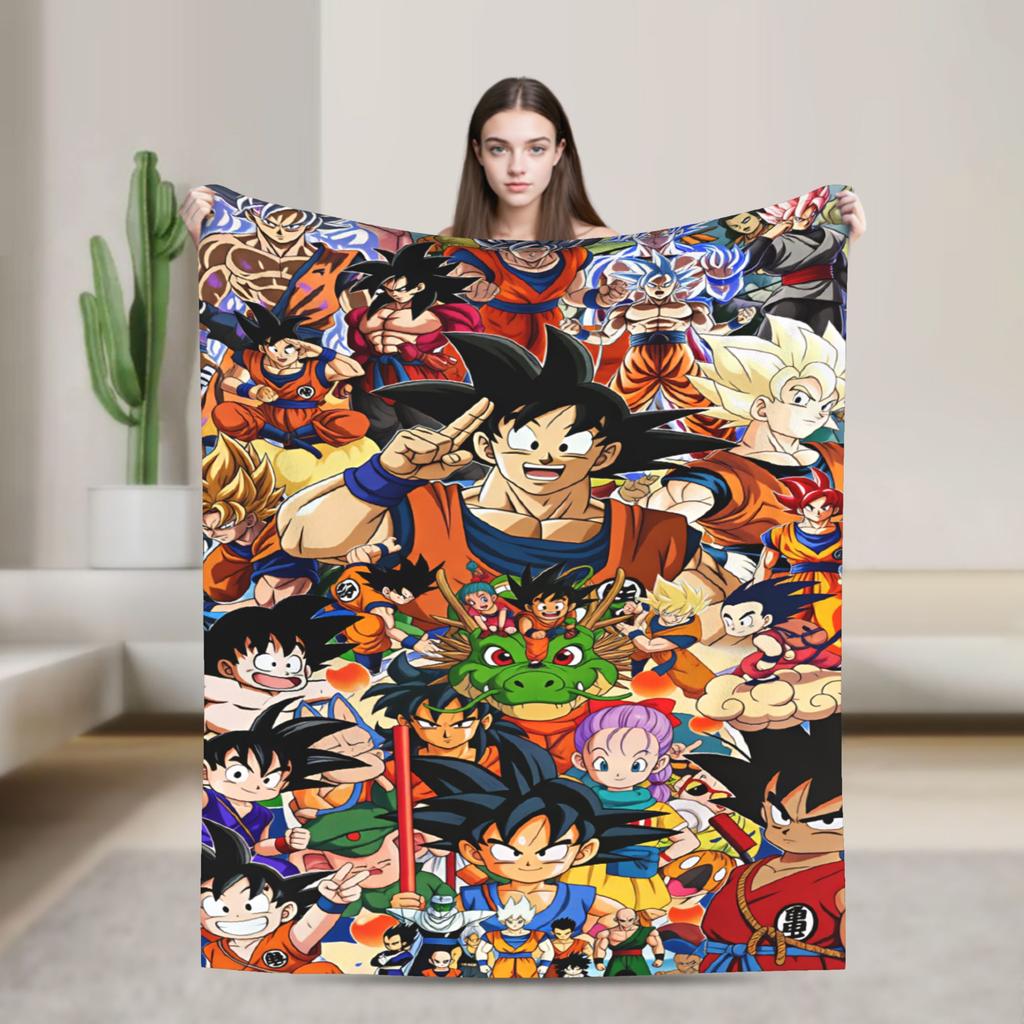 Dragons Balls Blanket Son Goku Warm Novelty Plush Throw Blanket For Kids Adult Outdoor Flannel Bedspread Bed Cover