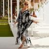 Women's Plus Size Animal Print V-Neck Batwing Kaftan Beach Dress Bathing Suit Cover-Up Loungewear