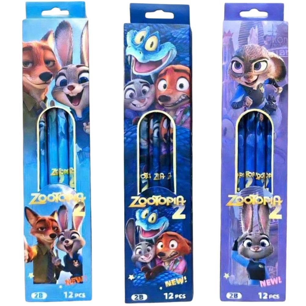 Zootopia 2 12-Pack 2B Pencils, Judy & Nick Cartoon Stationery, Back-To-School & Party Favor Gift