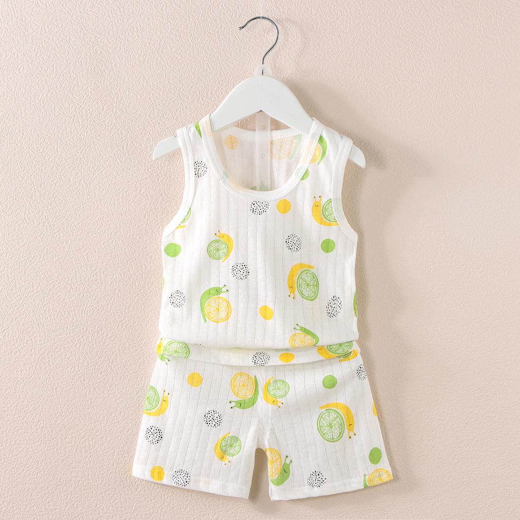 Koreańska wersja zestawu kamizelki dla dzieci Nowy chłopięcy i dziewczęcy dziecięcy kreskówkowy cienki zestaw bez rękawów kamizelki i szortów modny