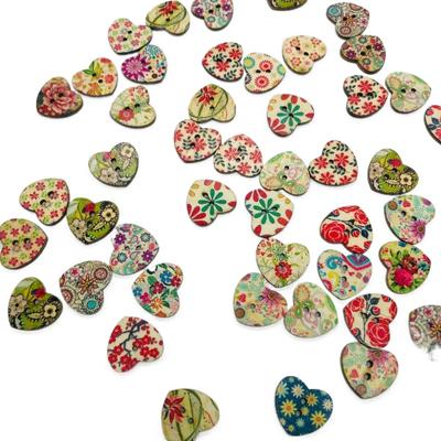 50pcs Multicolor Heart Shape 2 Holes Wood Sewing Buttons Scrapbooking Bouton