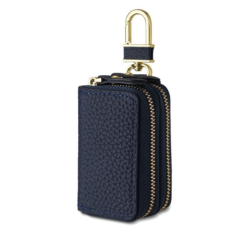 

Кожаный чехол для автомобильного ключа с двухслойным дизайном, сумка для ключей из коровьей кожи унисекс, брелок с медной фурнитурой темно-синий