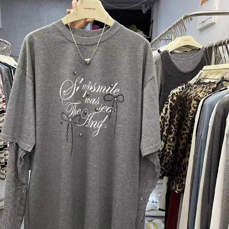T-shirt Women Versatile Summer Casual Large Size Loose Round Neck Stamp Pullover Tops