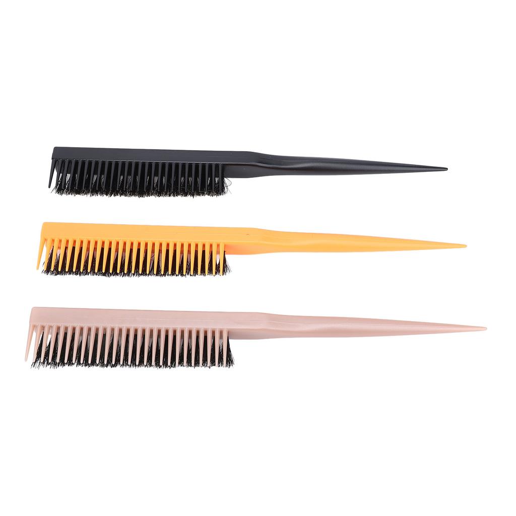 3 Pcs Rat Tail Teasing Hair Brush Add Volume Nylon Bristles 3 Row Hair Styling Teasing Brush