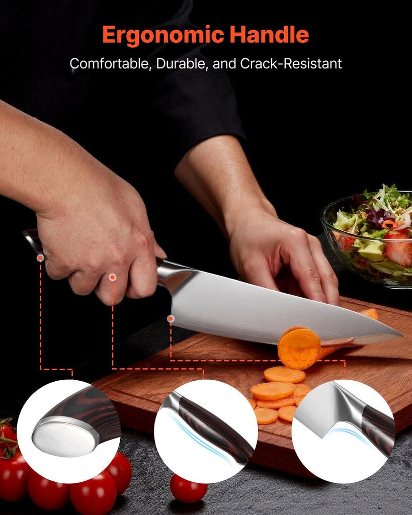 Kitchen Knife Set, 6 Piece High Carbon Stainless Steel Sharp Knife Set, Professional Kitchen Cutlery with Ergonomic Crack-Resistant Handle, and Walnut