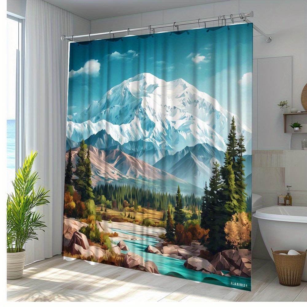 1pc Scenic Mountains Landscape Shower Curtain Featuring Stunning Nature Views for A Relaxing Atmosphere, Bathroom Decor Polyes