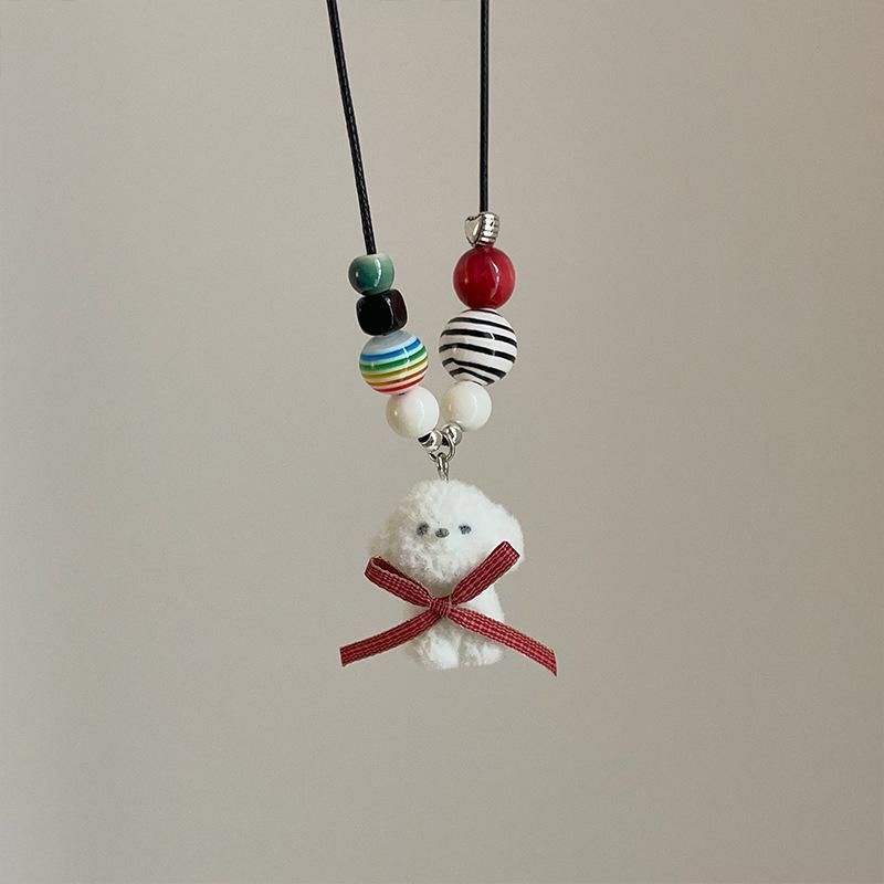 

Детское флокированное белое щенячье ожерелье с подвеской в виде банта с любовью для женщин, универсальное ожерелье на шею, цепочка на свитер