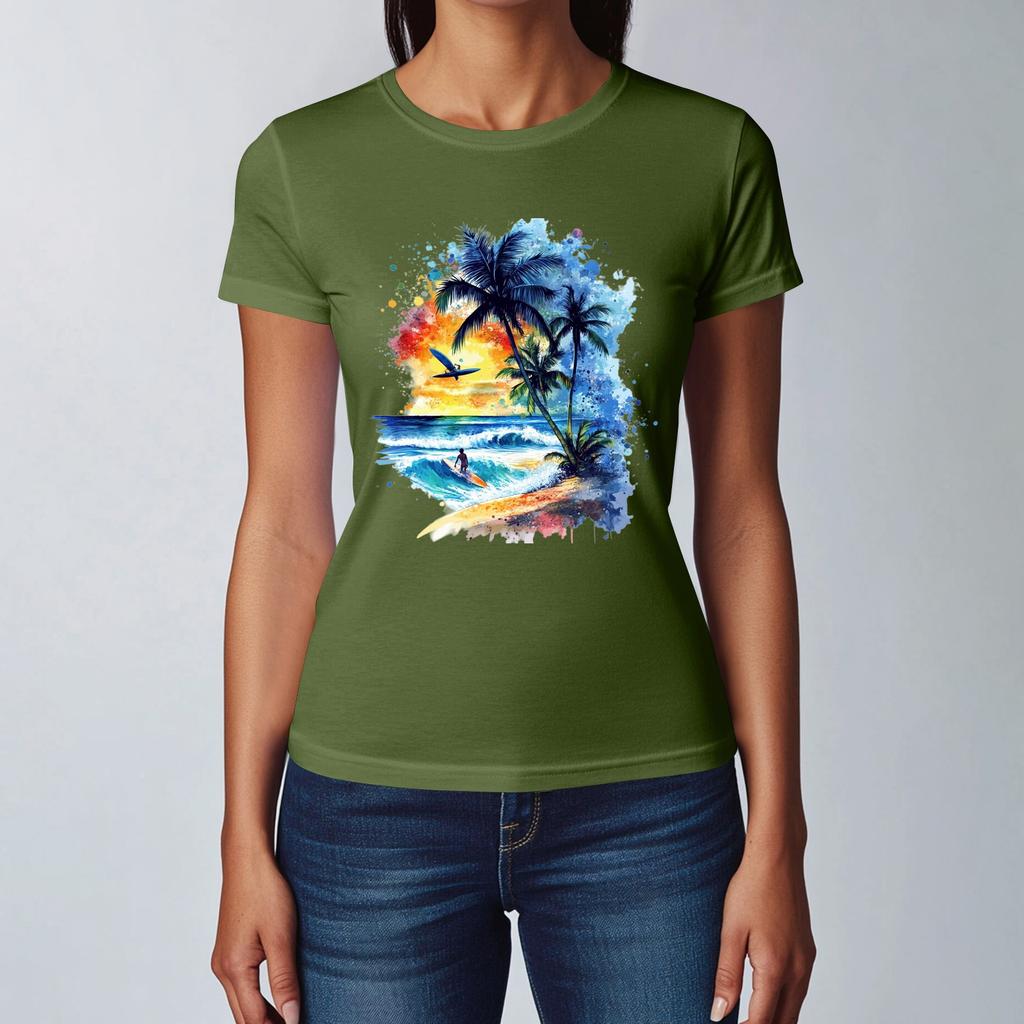 Dámské tričko s kulatým výstřihem pro volný čas s potiskem a krátkým rukávem