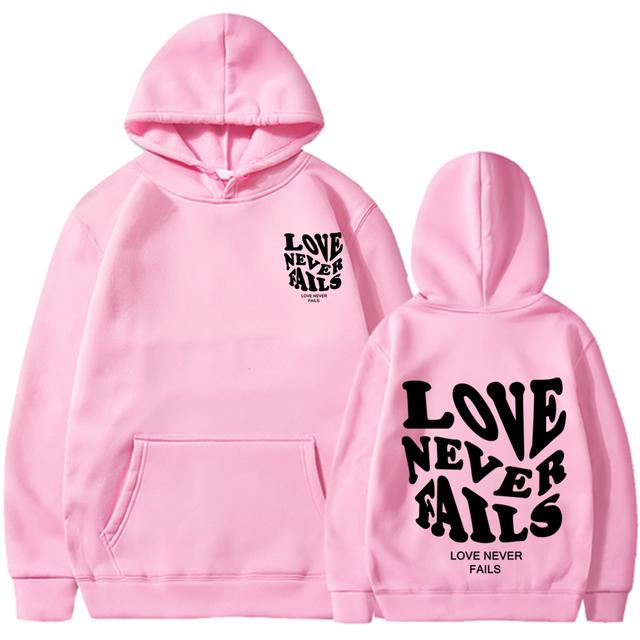 Love Never Fails Print Letter Hoodies Men/Women Sweatshirt Black Autumn Vintage Oversized Harajuku Loose Tops Casual Pullovers