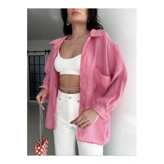 Cămașă de damă cu buzunar supradimensionat, cu umăr în jos