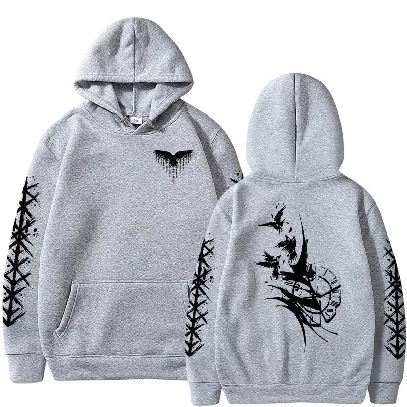 New Men's Autumn/Winter 2D Hoodie Sportswear Crow Ancient Clock Printed Adult Fashion Casual Sports Long Sleeve
