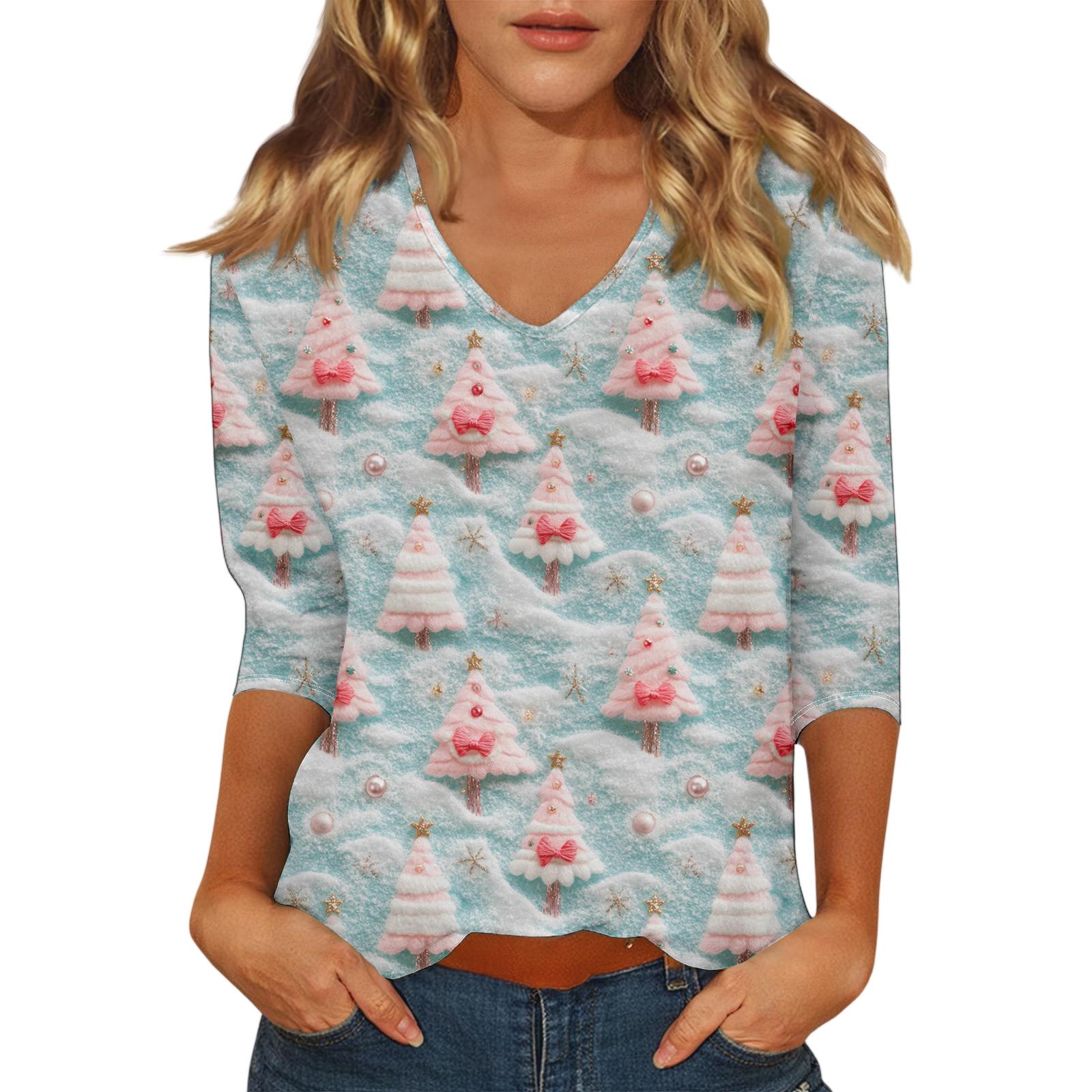 

Женский повседневный модный сексуальный удобный топ с V-образным вырезом и рукавом три четверти на Рождество M