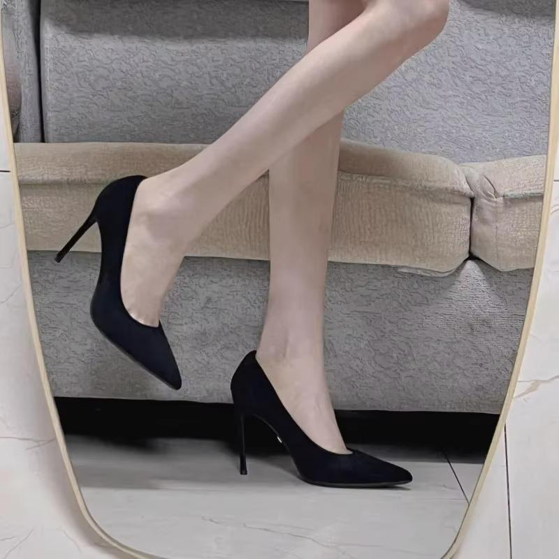 New Fashion women's shoes Sexy black high heels Sharp pointed suede pumps Elegant Shallow Mouth Etiquette Shoes Mujer Zapatos
