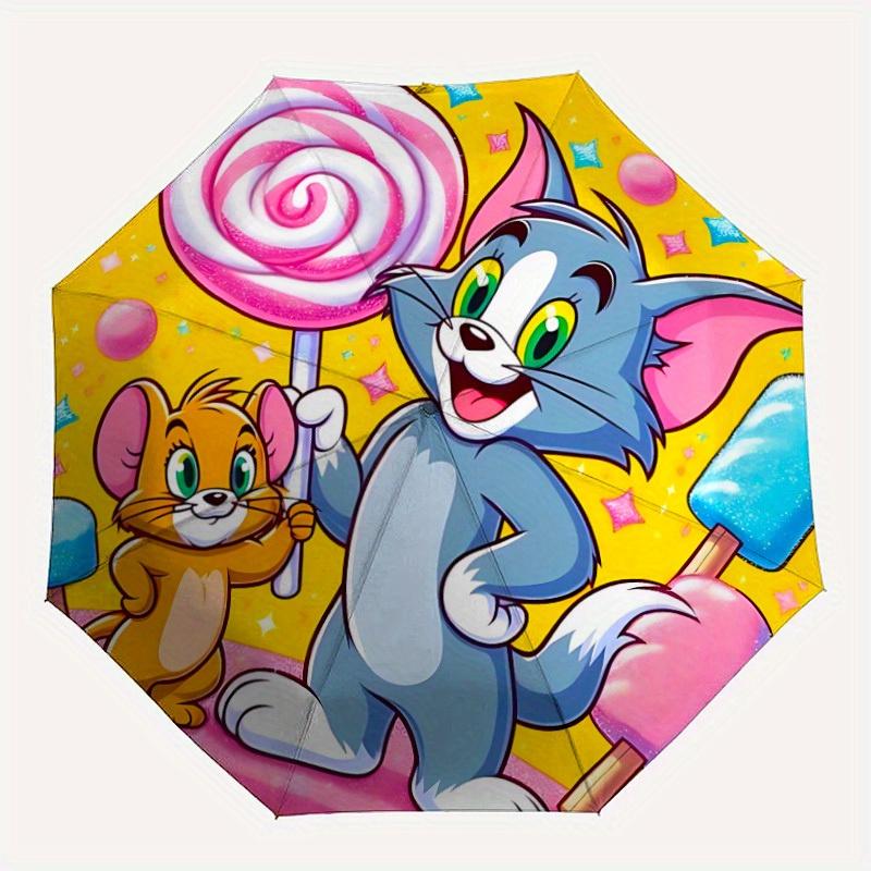 1pc Tom Jerry Sweets Automatic Open/close Umbrella, Heavy-Duty Iron Frame, Folding Portable Design, Travel, Everyday Use164