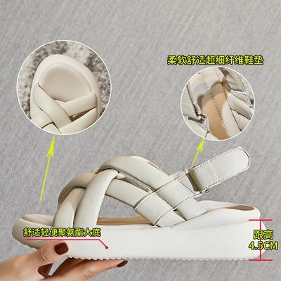 The First Layer of Sheepskin Sandals for Women's Outer Wear 2025 Summer New Women's Platform Sandals Casual Velcro Leather Women's Shoes