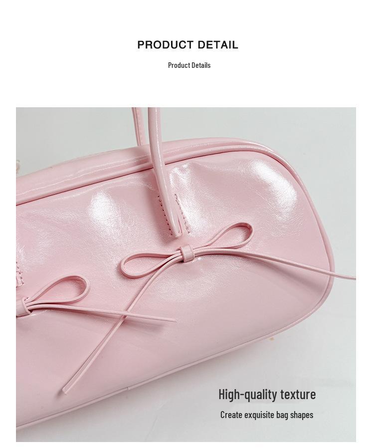2025 Women's Korean Style Bow Baguette Shoulder Bag - Versatile Boston Bowling Bag