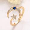 Huitan Newly Star and Moon Design Opening Rings for Women White/Blue Cubic Zirconia Exquisite Girls Accessories Trendy Jewelry