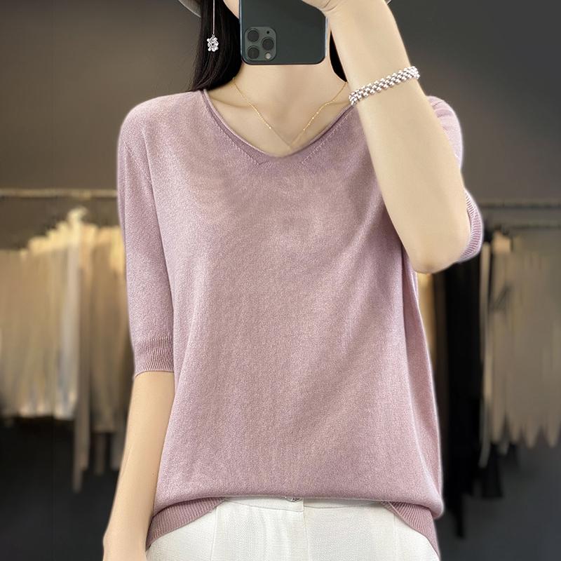 

Жіноча літня футболка з коротким рукавом 50% шовку та поліестеру | Легкий дихаючий приталений повсякденний топ L рожевий