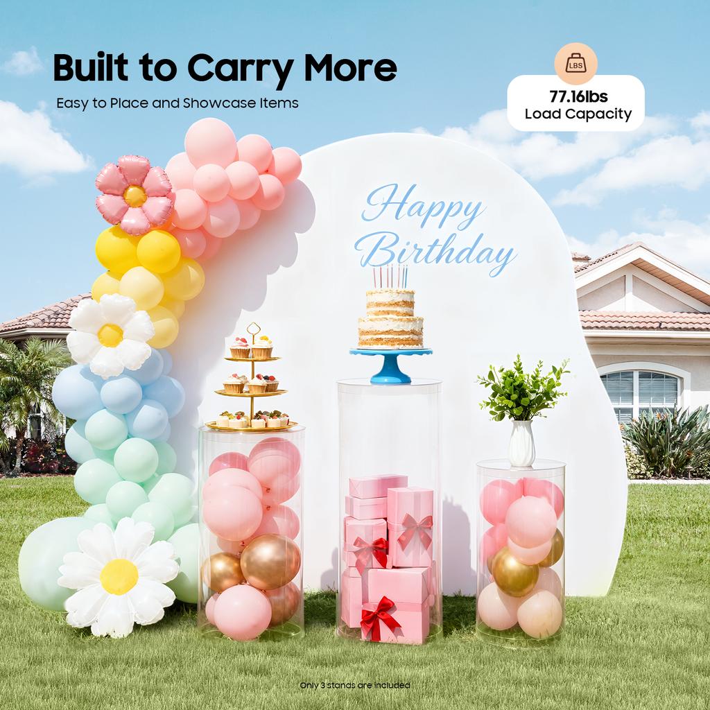 3-Piece Clear Acrylic Cylinder Pedestal Stands Transparent Display Columns Pedestal Display Stands Plinth Pillars for Parties