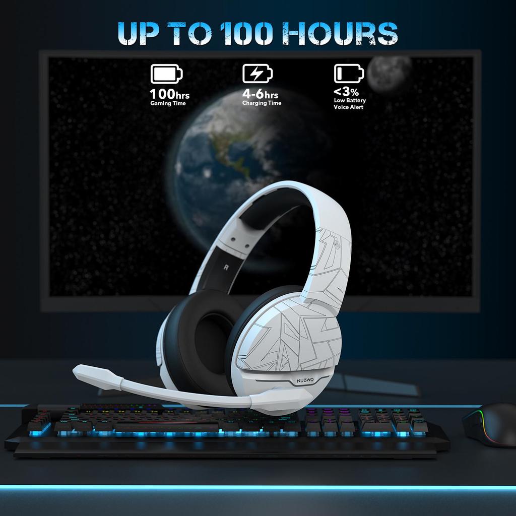 NUBWO G08 Wireless Over-Ear Gaming Headset - Stereo 2.4G Bluetooth for E-sports & PUBG