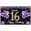 16th Birthday Display Heart Accent Sweet 16 Banner Backdrop Golden Number Sweet Celebration Display For Photo Backdrop Birthday