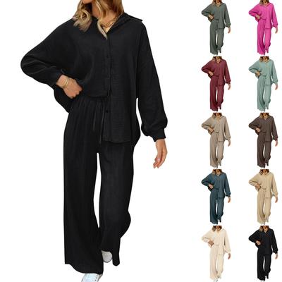 Women's Fashion Suit Loose Casual Top Wide Leg Pants Solid Color Two-piece Set